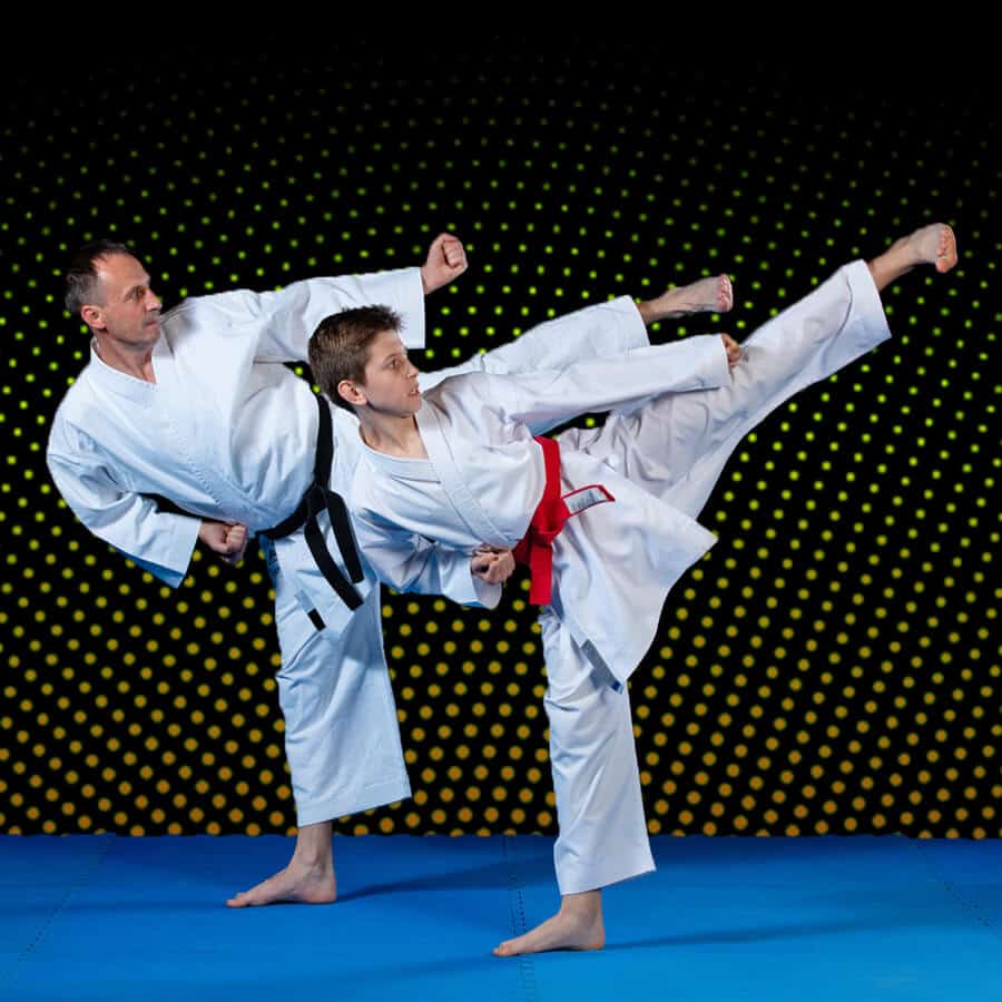 Martial Arts Lessons for Families in Chicago IL - Dad and Son High Kick