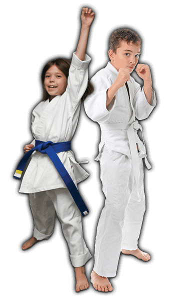 Martial Arts Lessons for Kids in Chicago IL - Happy Blue Belt Girl and Focused Boy Banner